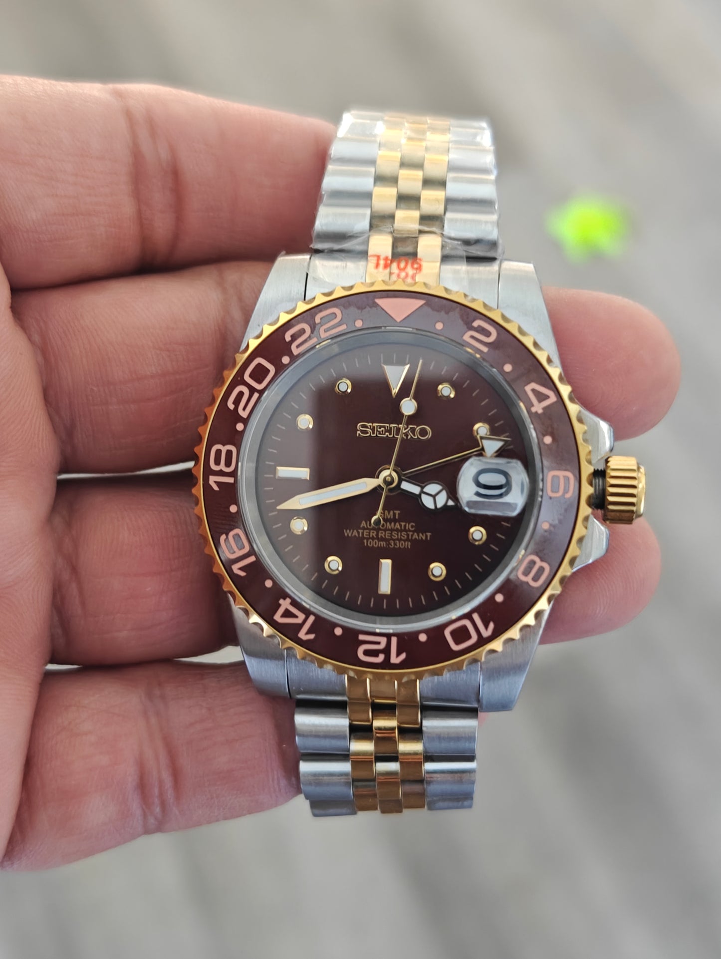 Custom Seiko Rootbeer GMT Gold watch