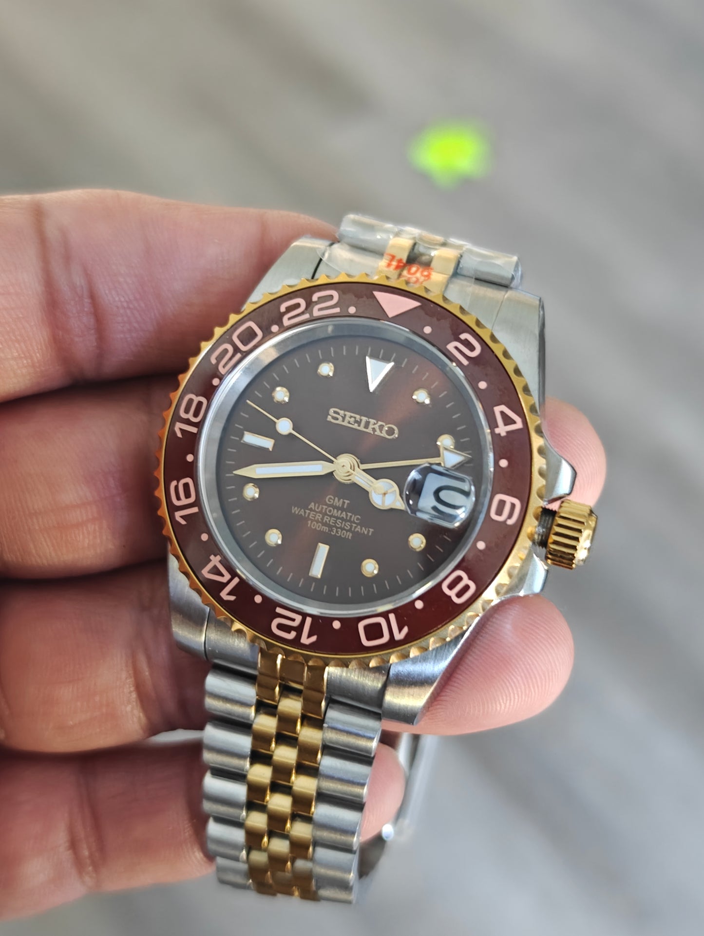 Custom Seiko Rootbeer GMT Gold watch