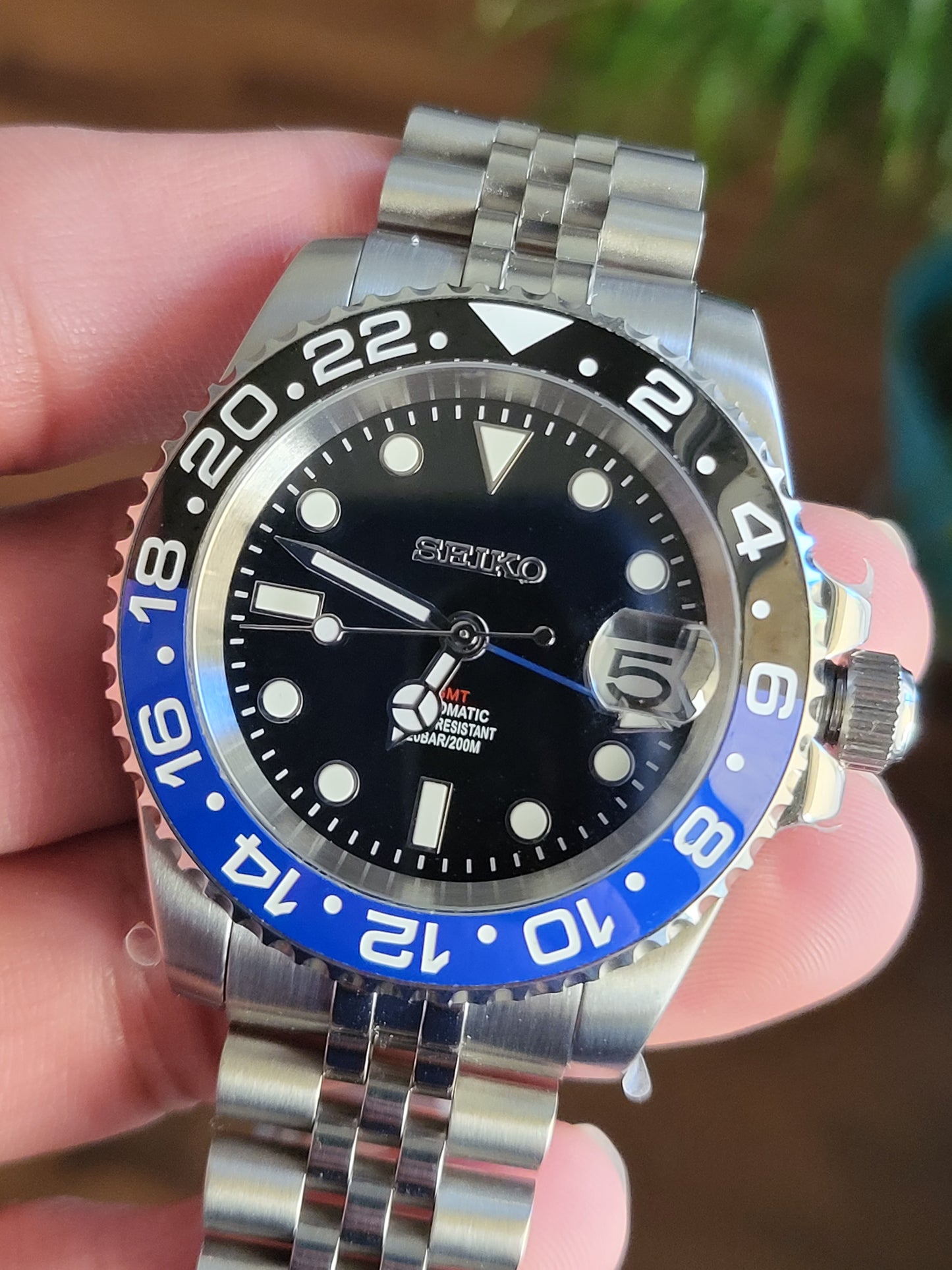 Custom Seiko GMT Batgirl Watch