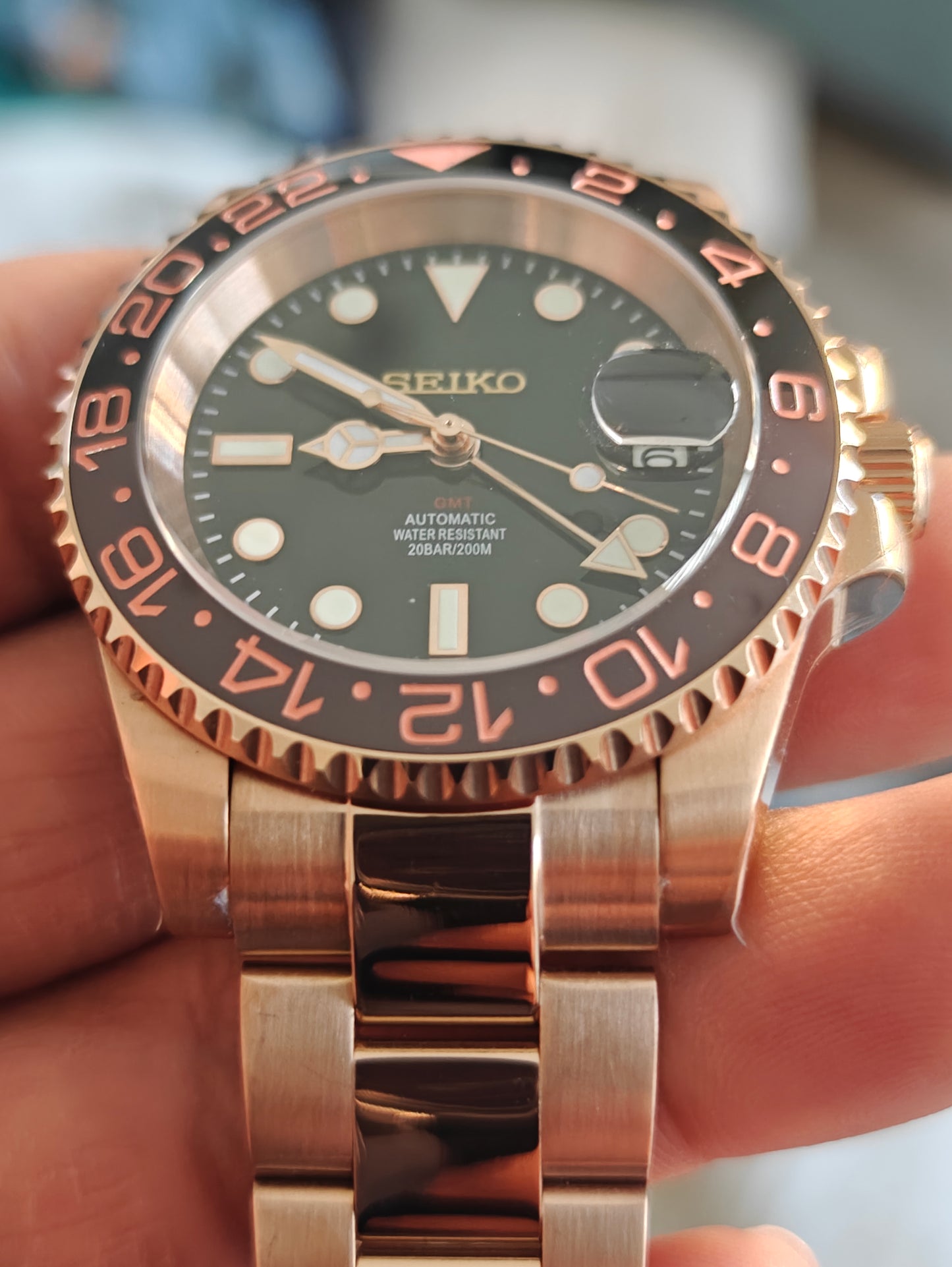 Custom Seiko Rootbeer GMT Rose Gold Watch