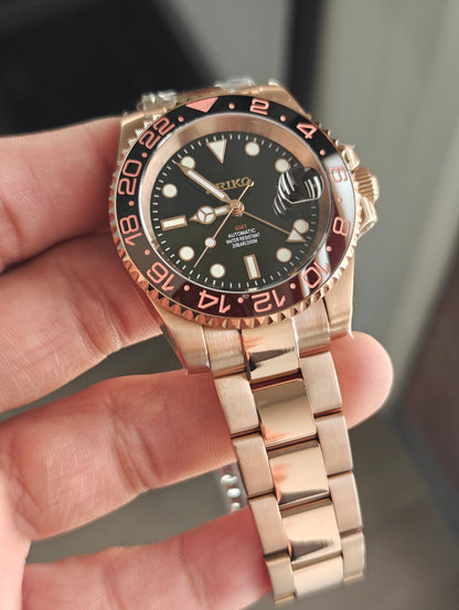 Custom Seiko Rootbeer GMT Rose Gold Watch