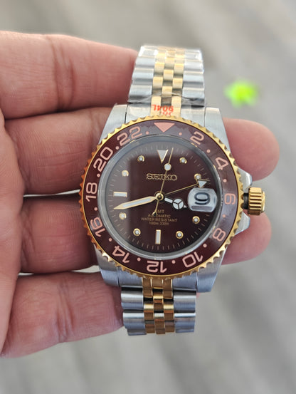 Custom Seiko Rootbeer GMT Gold watch