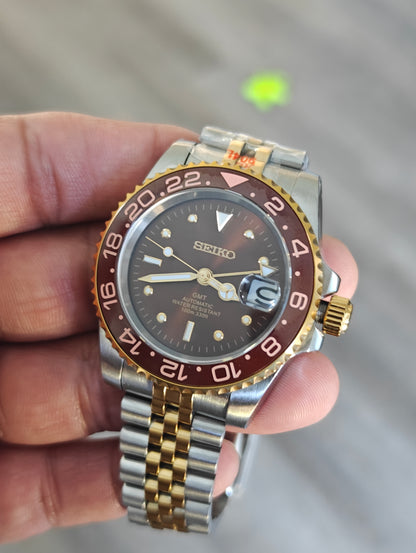 Custom Seiko Rootbeer GMT Gold watch